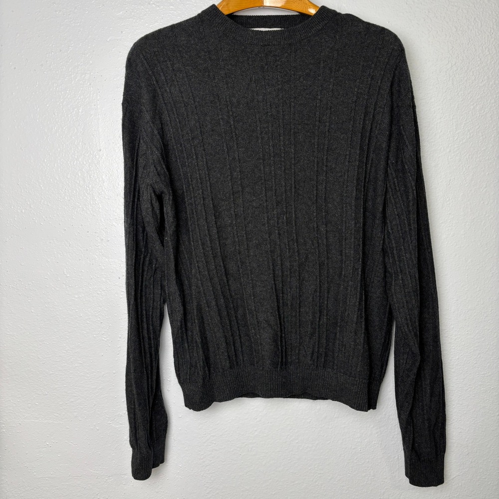 Visitor Silk Cashmere Sweater XL Dark Gray Ribbed Knit Crew‎ Neck Luxury Soft